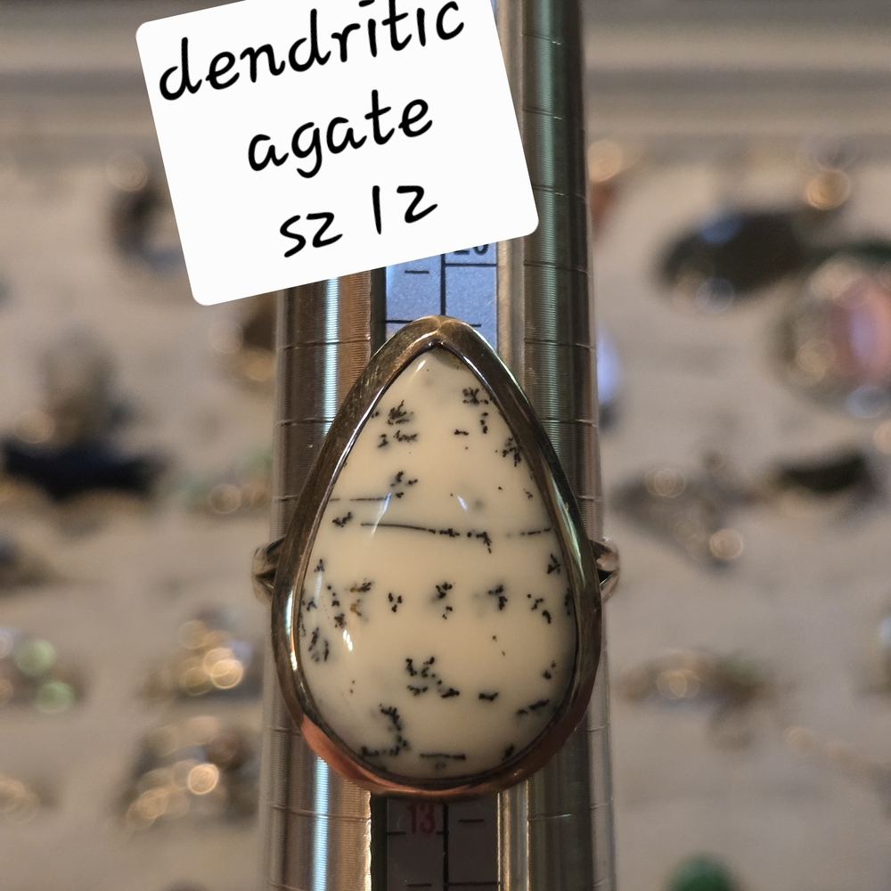 Dendritic Agate Teardrop Ring